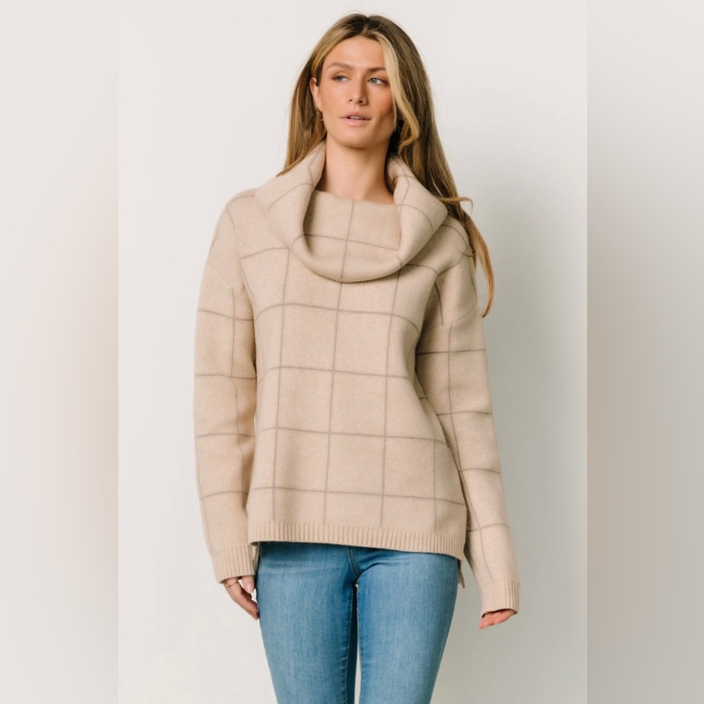 Curran Funnel Neck Sweater. Oatmeal and Taupe. Large. New with tags!